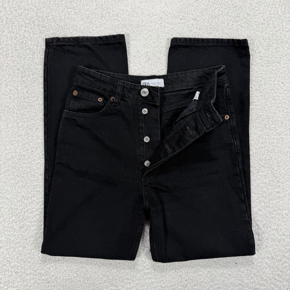 Zara Straight Leg Jeans Women's 4 (25x26) Black Minimalist Casual Streetwear
